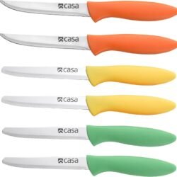 CASA 6Pc Food Prep Knife Set - Utility & Paring Knives - Colourful Handles - Imola