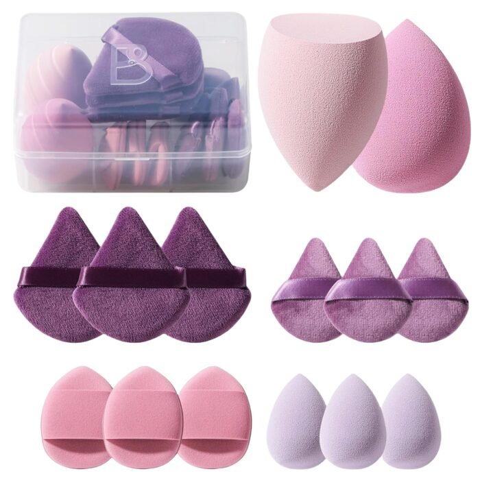 Makeup Sponge Set BS-MALL Triangle Puff 14PCS Non-Latex Beauty Blender Sponges with Travel Case. Soft Makeup Puff for Foundation. Concealer. Cream & Powder. Face & Eye Blending for Sensitive Skin
