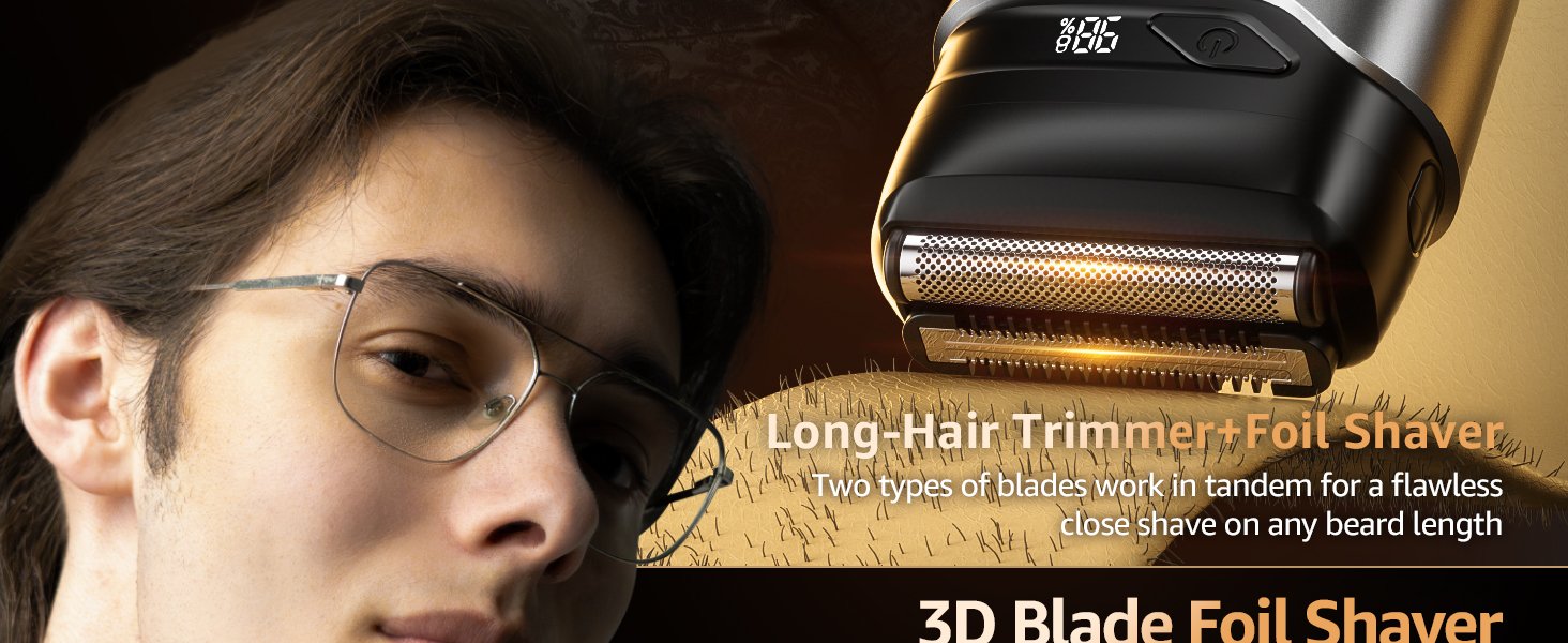 Mini Electric Razor for Man: Electric Foil Shavers for face - IPX7 Waterproof Cordless Razor with LED Display & Fast Charge - Micro-Comb Technology & Upgraded Blades. Carbon Black
