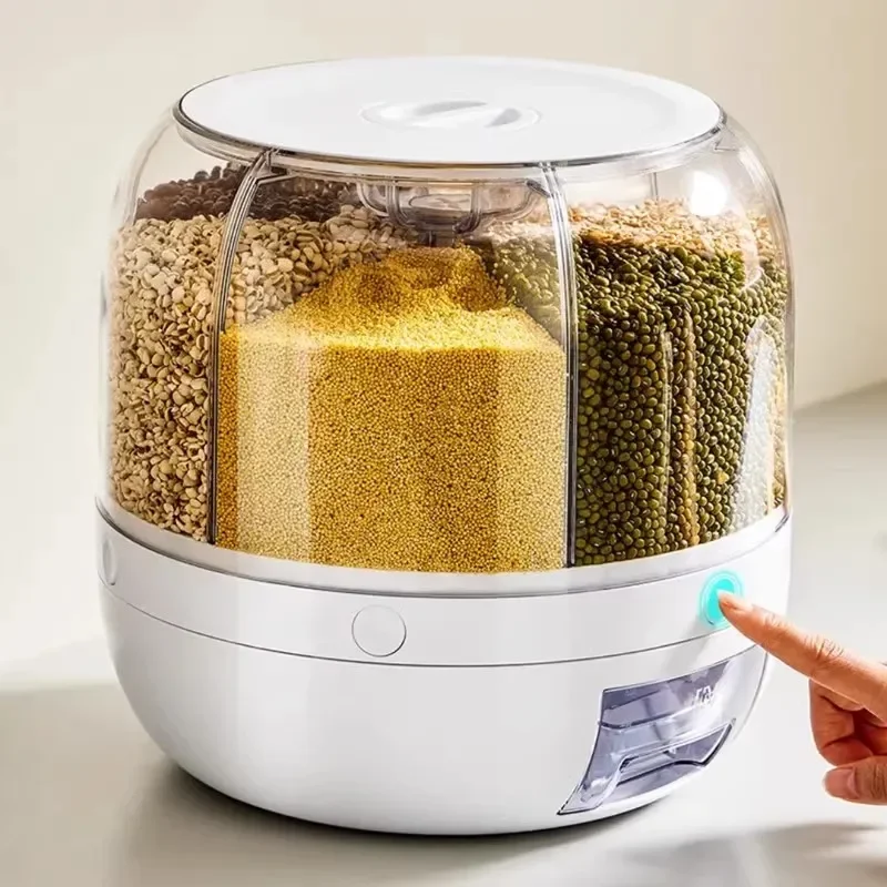 6kg Rotating Grain Dispenser Food Storage Container Large Sealed Rice Barrel Cereal Dispenser Bucket Organizer Kitchen Supplies