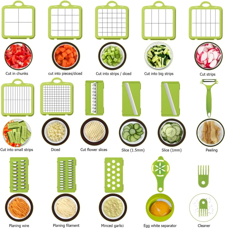 Cloud Market 22-in-1 Vegetable Chopper & Mandoline Slicer with Container. 13 Blades. Onion Chopper. Veggie Dicer. Cheese Grater. Egg Separator. Kitchen Food Cutter Set