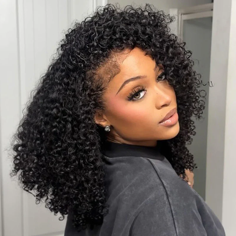 300% Glueless Wigs Human Hair Afro Kinky Curly Headband Wig Upgrade 3 IN 1 Half Wig With Drawstring Seamless Clip Ins Flip Over