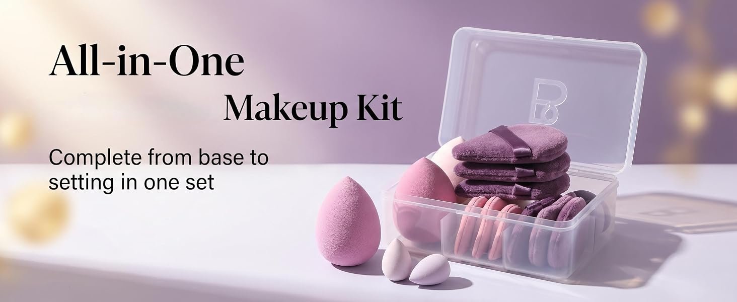 Makeup Sponge Set BS-MALL Triangle Puff 14PCS Non-Latex Beauty Blender Sponges with Travel Case. Soft Makeup Puff for Foundation. Concealer. Cream & Powder. Face & Eye Blending for Sensitive Skin