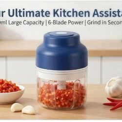 2026 Upgrade Electric Garlic Chopper Mini. 320 ml Small Garlic Chopper Mincer with 6 Stainless Steel Blades. Portable Rechargeable Cordless Chopper for Onion.Chili.Ginger.Nuts.Meat & Fruits (Blue)