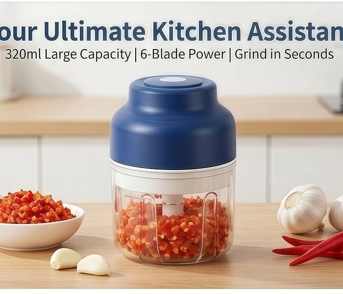 2026 Upgrade Electric Garlic Chopper Mini. 320 ml Small Garlic Chopper Mincer with 6 Stainless Steel Blades. Portable Rechargeable Cordless Chopper for Onion.Chili.Ginger.Nuts.Meat & Fruits (Blue)