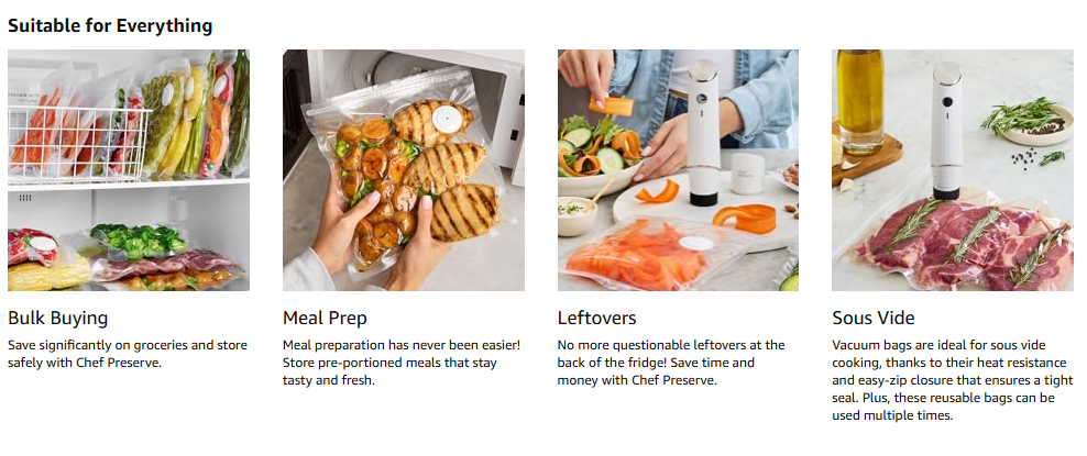 Chef Preserve Compact Vacuum Sealer for Food (Vacuum Sealer Machine + 30 Reusable Vacuum Bags) Powerful Handheld Vacuum Sealer Machine. Seal Meal Saver. Portable Food Sealer