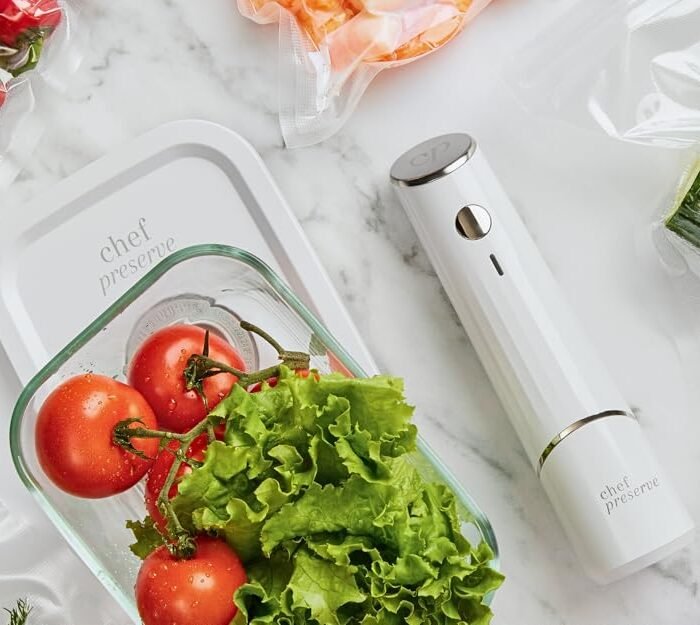 Chef Preserve Compact Vacuum Sealer for Food (Vacuum Sealer Machine + 30 Reusable Vacuum Bags) Powerful Handheld Vacuum Sealer Machine. Seal Meal Saver. Portable Food Sealer