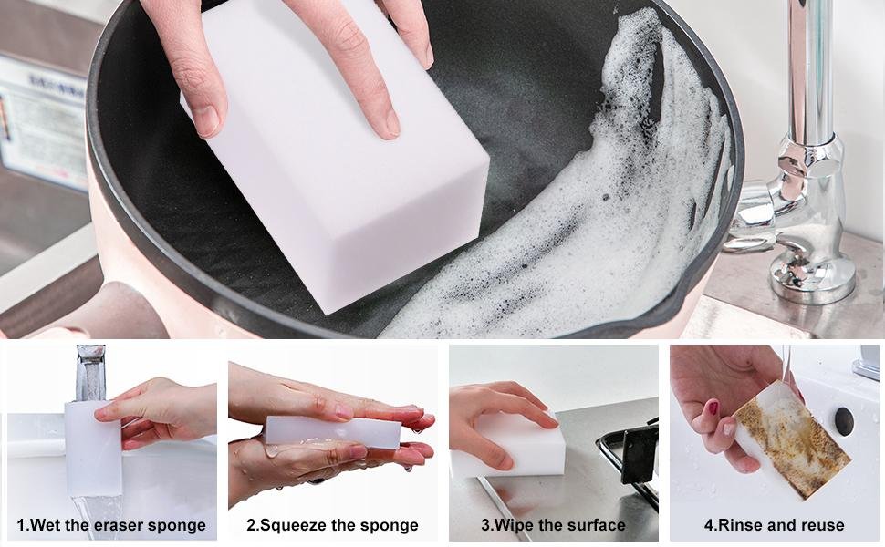100 Pack Magic Sponge Eraser Extra Thick and Long Lasting Melamine Cleaning Sponges in Bulk - Multi Surface Power Scrubber Foam Cleaning Pads - Bathtub. Floor. Baseboard. Bathroom. Wall Cleaner